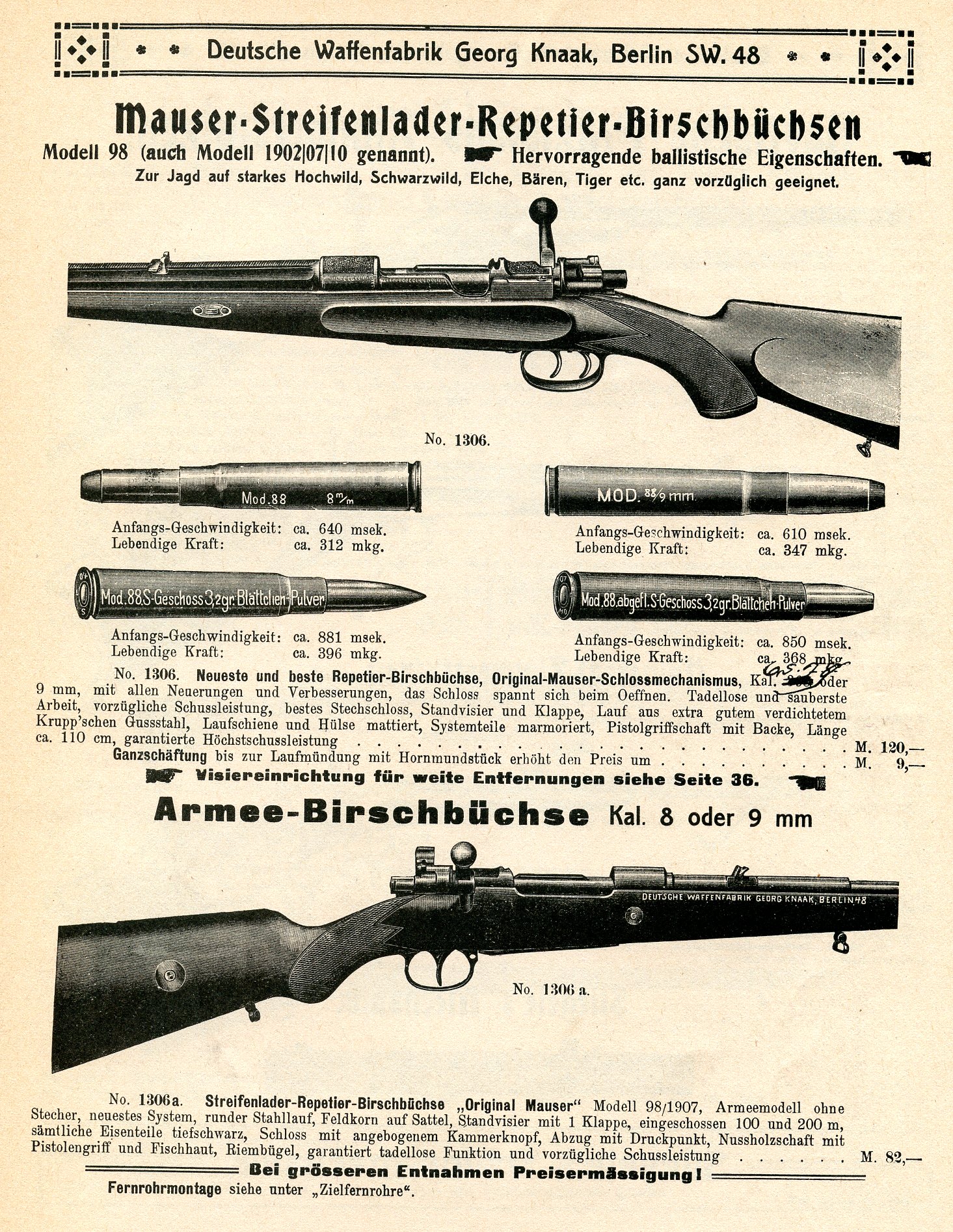 Georg Knaak 1910 Gun Catalog Deutsche Waffenfabrik 